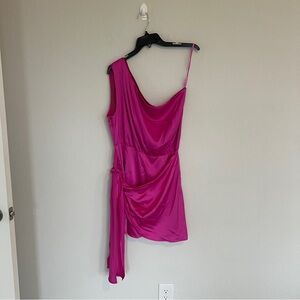 Runaway The Label Pink Faux Wrap One Shoulder Satin Dress Size 8